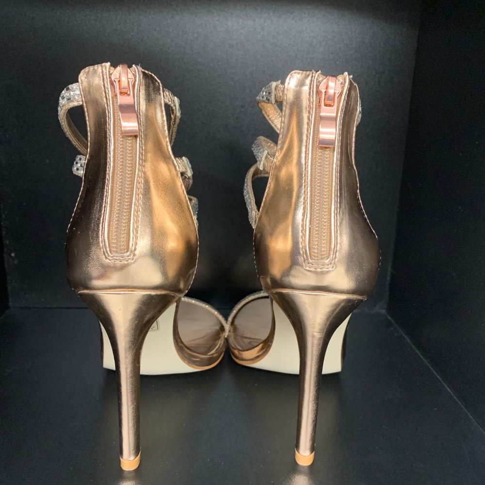 Rose Gold Rhinestone Strappy Sandals - Picture 5 of 5